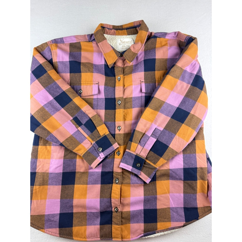 Sherpa Lined Flannel Shacket Natural Reflections Women's 2XL Purple Plaid